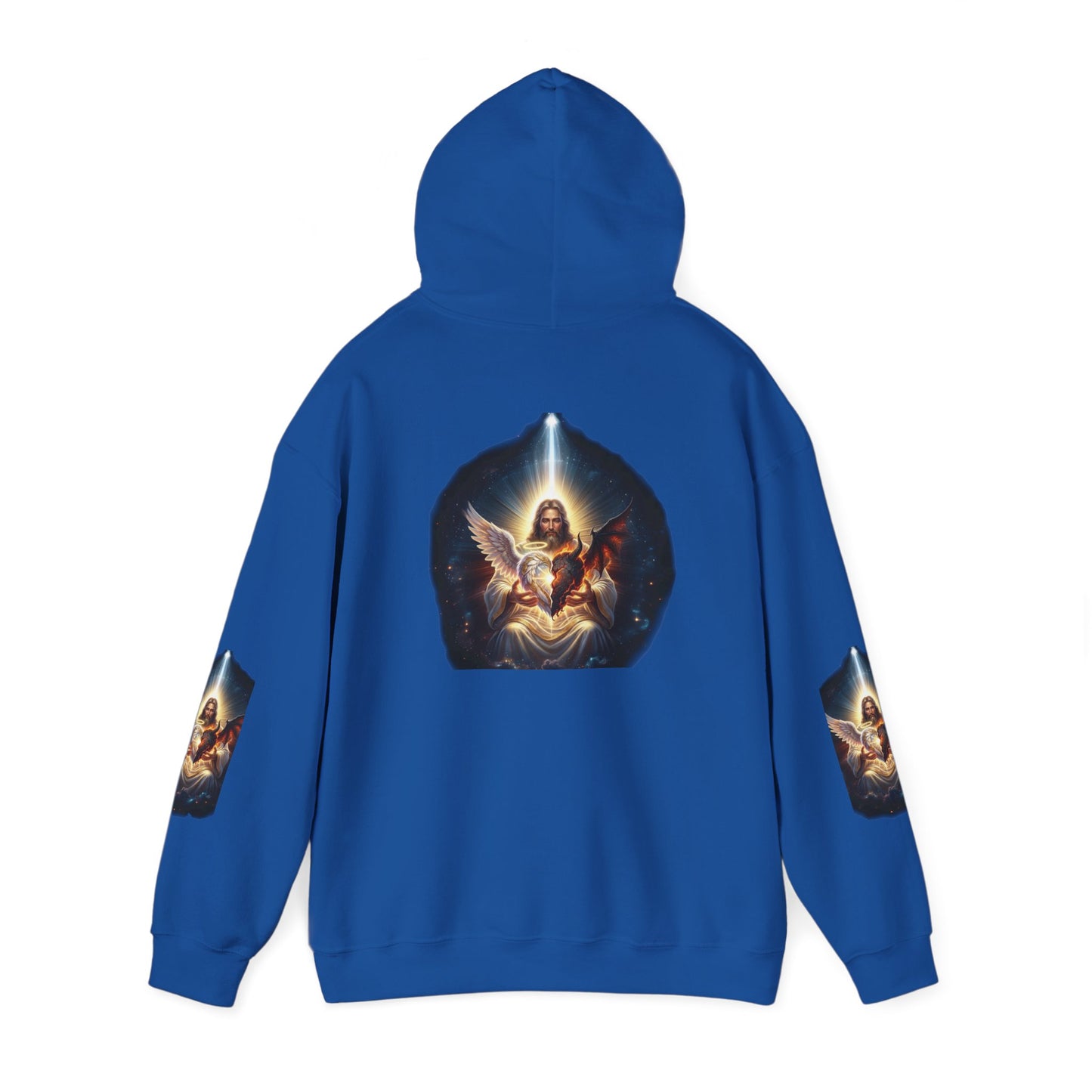 Christian Hoodie – "A Heart Divided Within Divine Grace" Religious Pullover with Angel Artwork