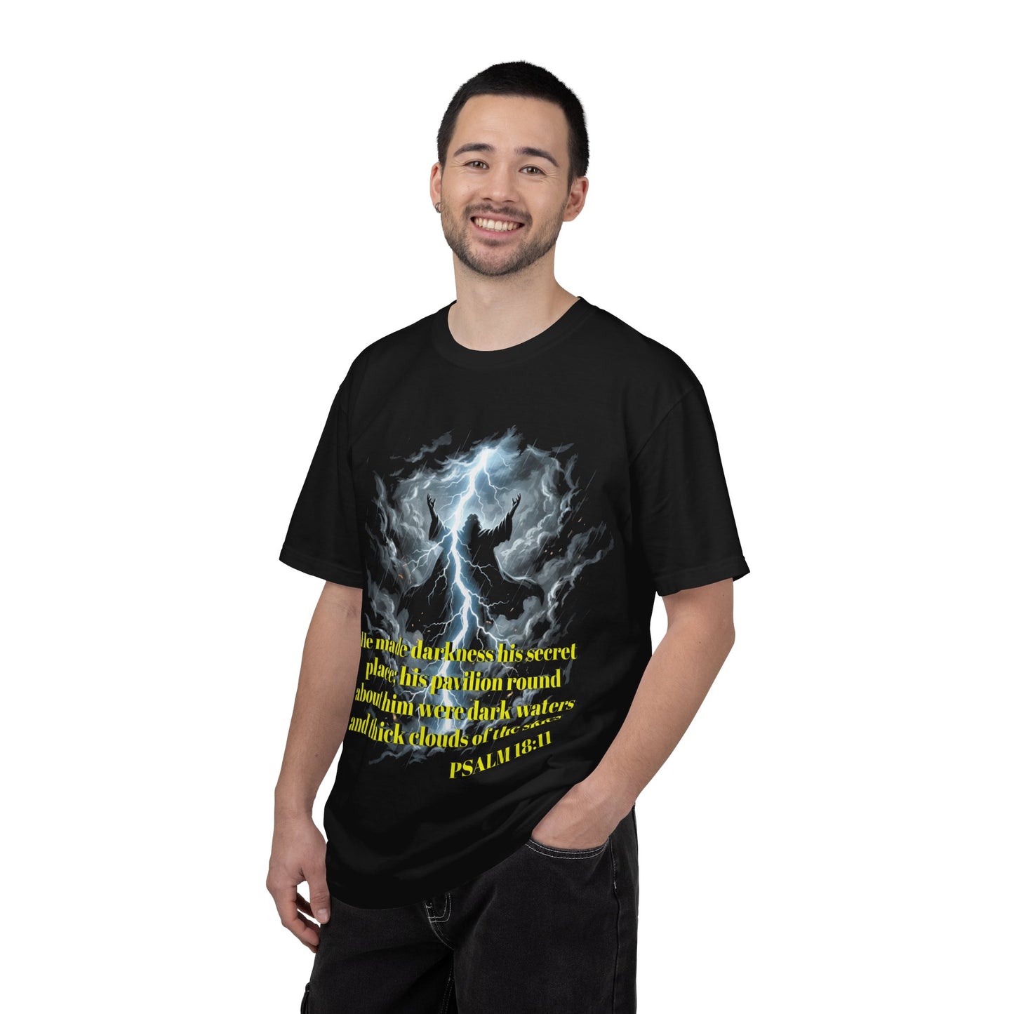 Psalm 18:11 Lightning Storm T-Shirt — Faith-Inspired Graphic Tee