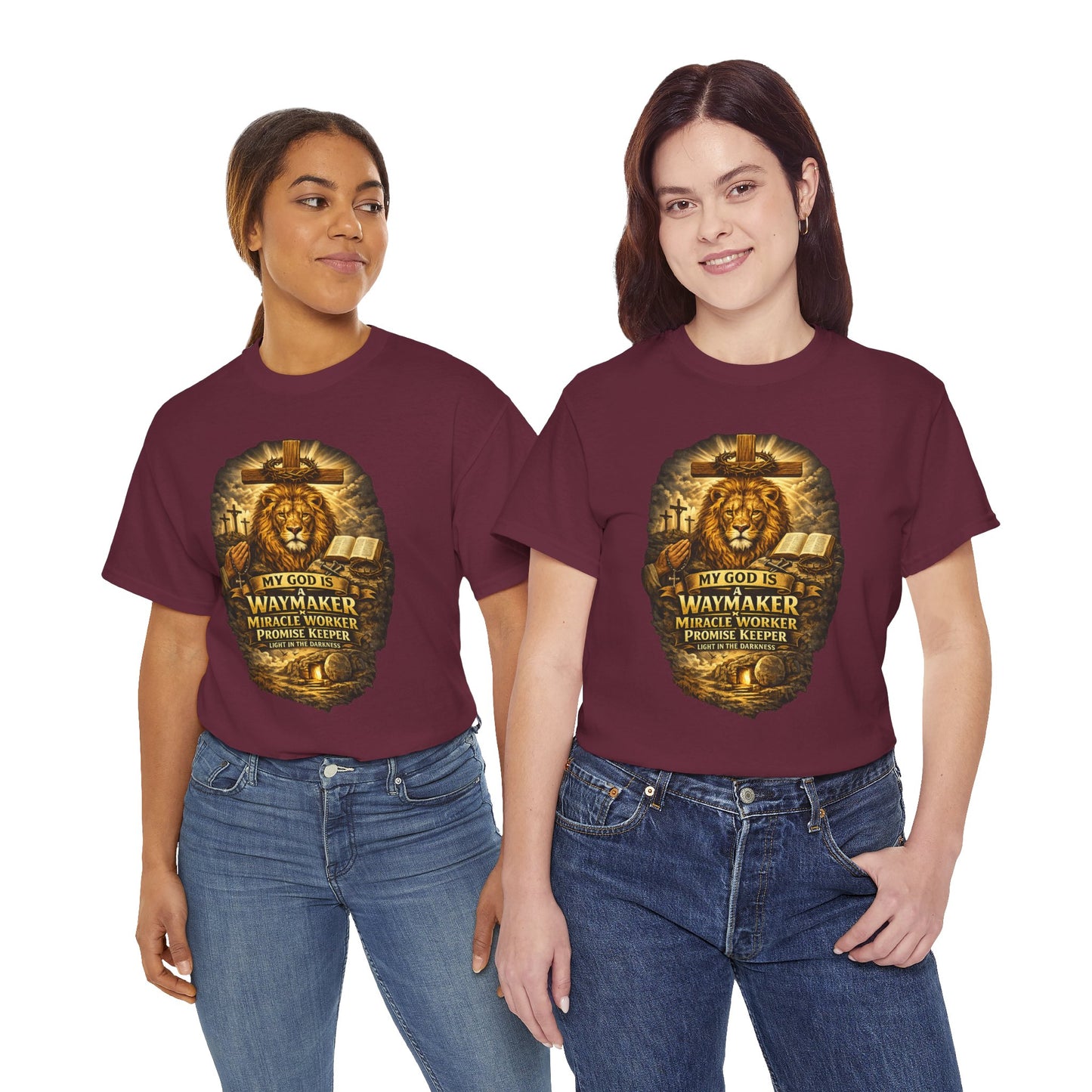 Christian Lion of Judah T-Shirt – Waymaker Miracle Worker Faith Shirt, Jesus Cross Graphic Tee, Bible Verse Religious Shirt, Unisex Christian Apparel