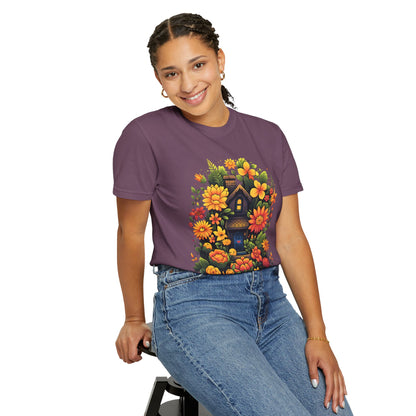 Sunlit Cottage Floral T‑Shirt — Cozy Autumn Garden Illustration