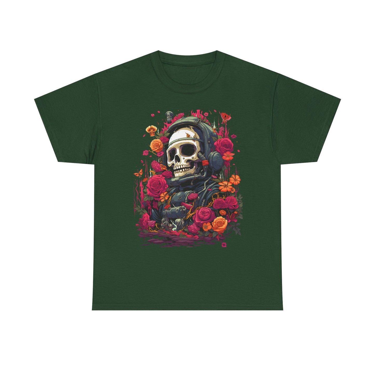 Floral Skull Graphic T-Shirt – Gothic Streetwear Skull with Roses, Dark Aesthetic Skeleton Tee, Edgy Unisex Graphic Shirt