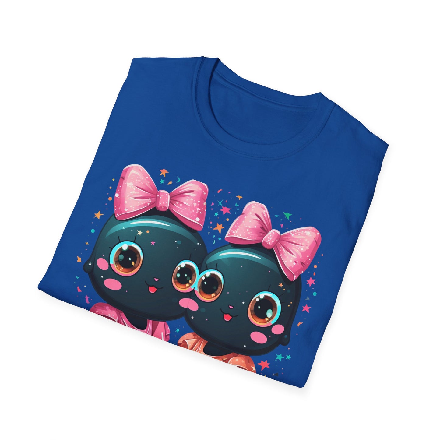 Cute Gothic Twin Dolls T-Shirt — Matching Pink Bow Kawaii Design