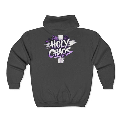 Holy Chaos Zip Hoodie — Christian Graphic Full‑Zip Sweatshirt
