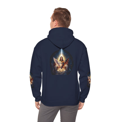 Christian Hoodie – "A Heart Divided Within Divine Grace" Religious Pullover with Angel Artwork