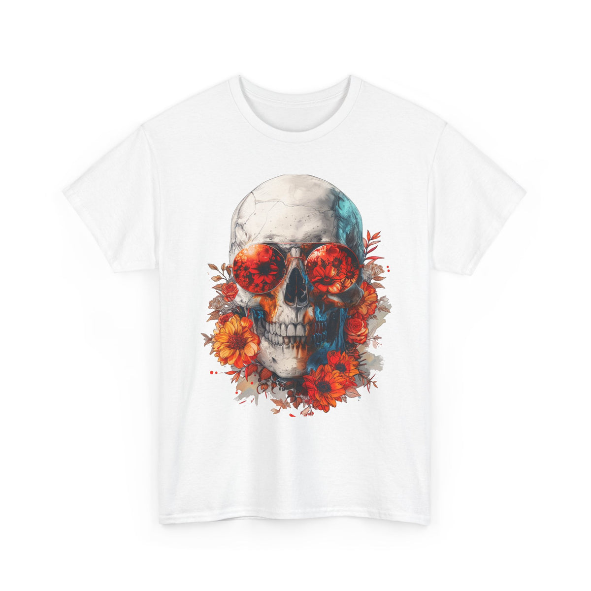 Floral Skull Sunglasses Graphic T-Shirt - product view