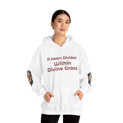 Christian Hoodie – "A Heart Divided Within Divine Grace" Religious Pullover with Angel Artwork
