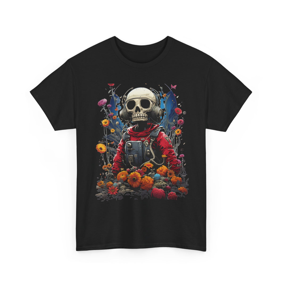 Floral Skull Astronaut Graphic T-Shirt - product view