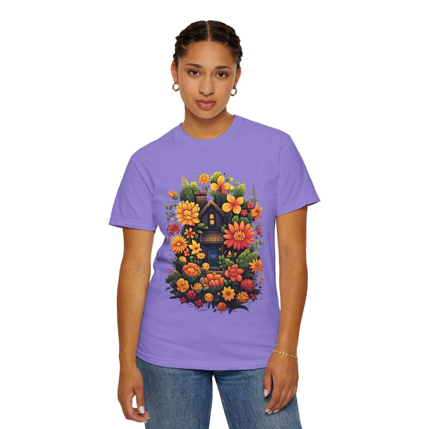 Sunlit Cottage Floral T‑Shirt — Cozy Autumn Garden Illustration
