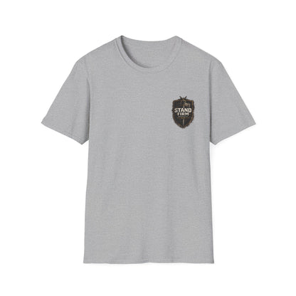 Stand Firm Shield T-Shirt — Patriotic Vintage Emblem Tee