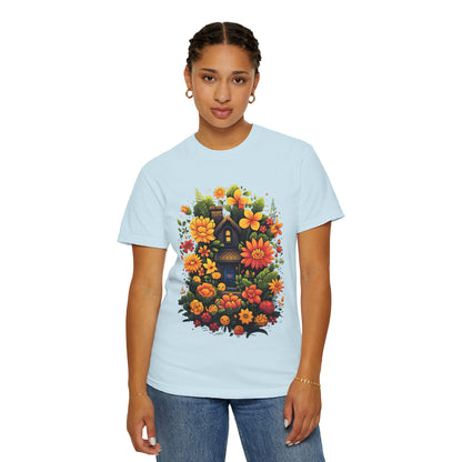Sunlit Cottage Floral T‑Shirt — Cozy Autumn Garden Illustration