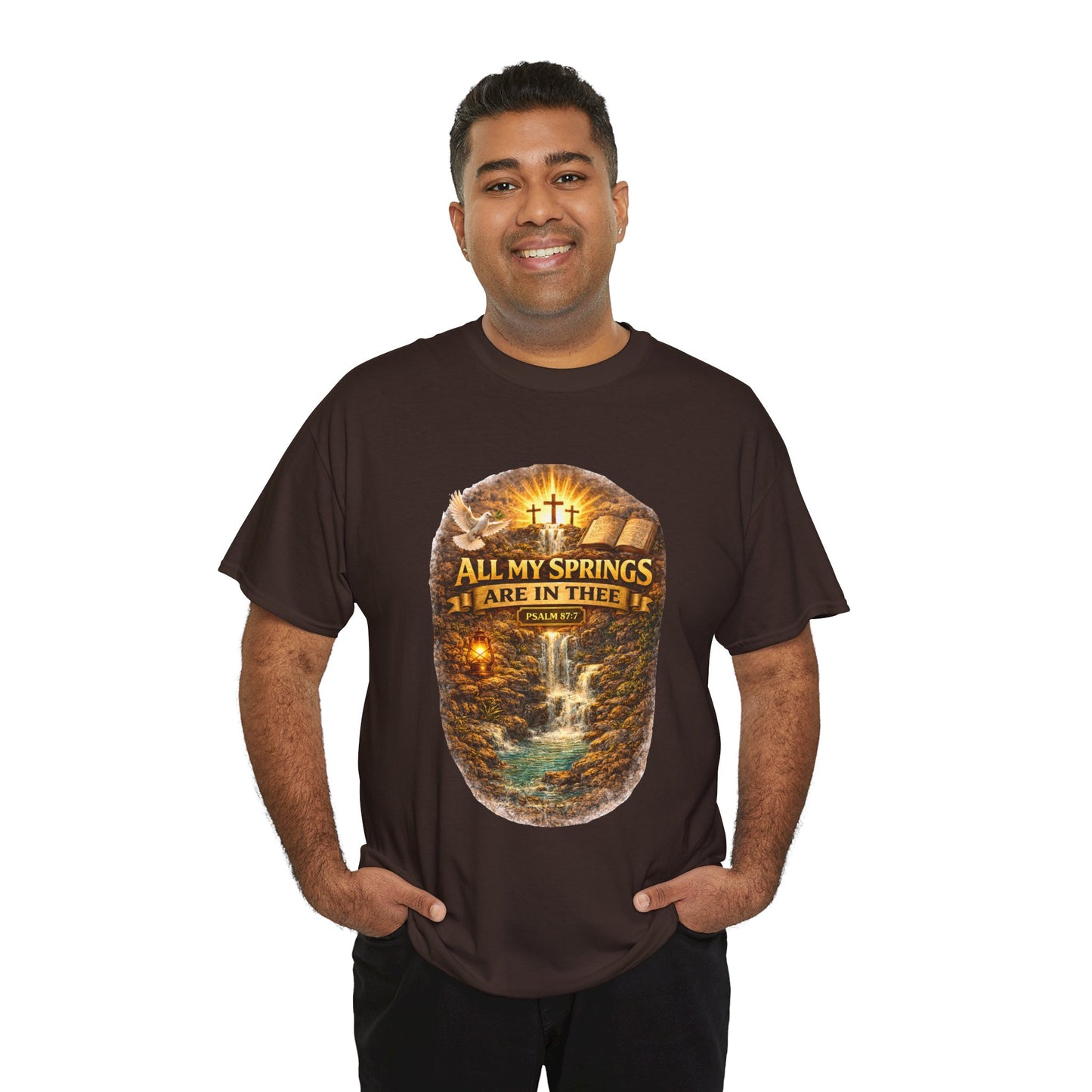 Religious T-Shirt - "All My Springs Are in You" Waterfall Cross Faith Tee