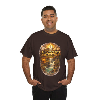 Religious T-Shirt - "All My Springs Are in You" Waterfall Cross Faith Tee
