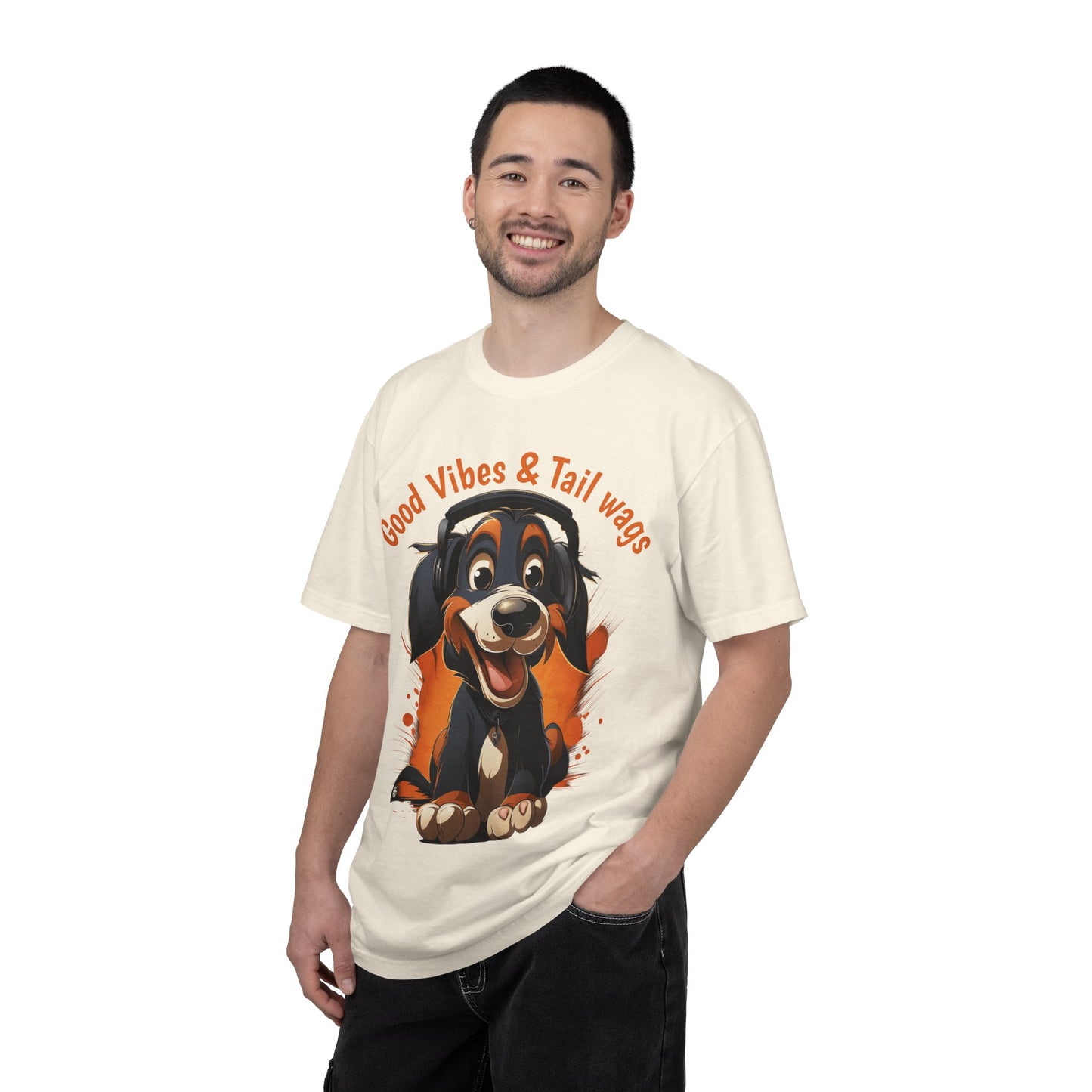 Good Vibes & Tail Wags T-shirt | Happy Cartoon Dog Design