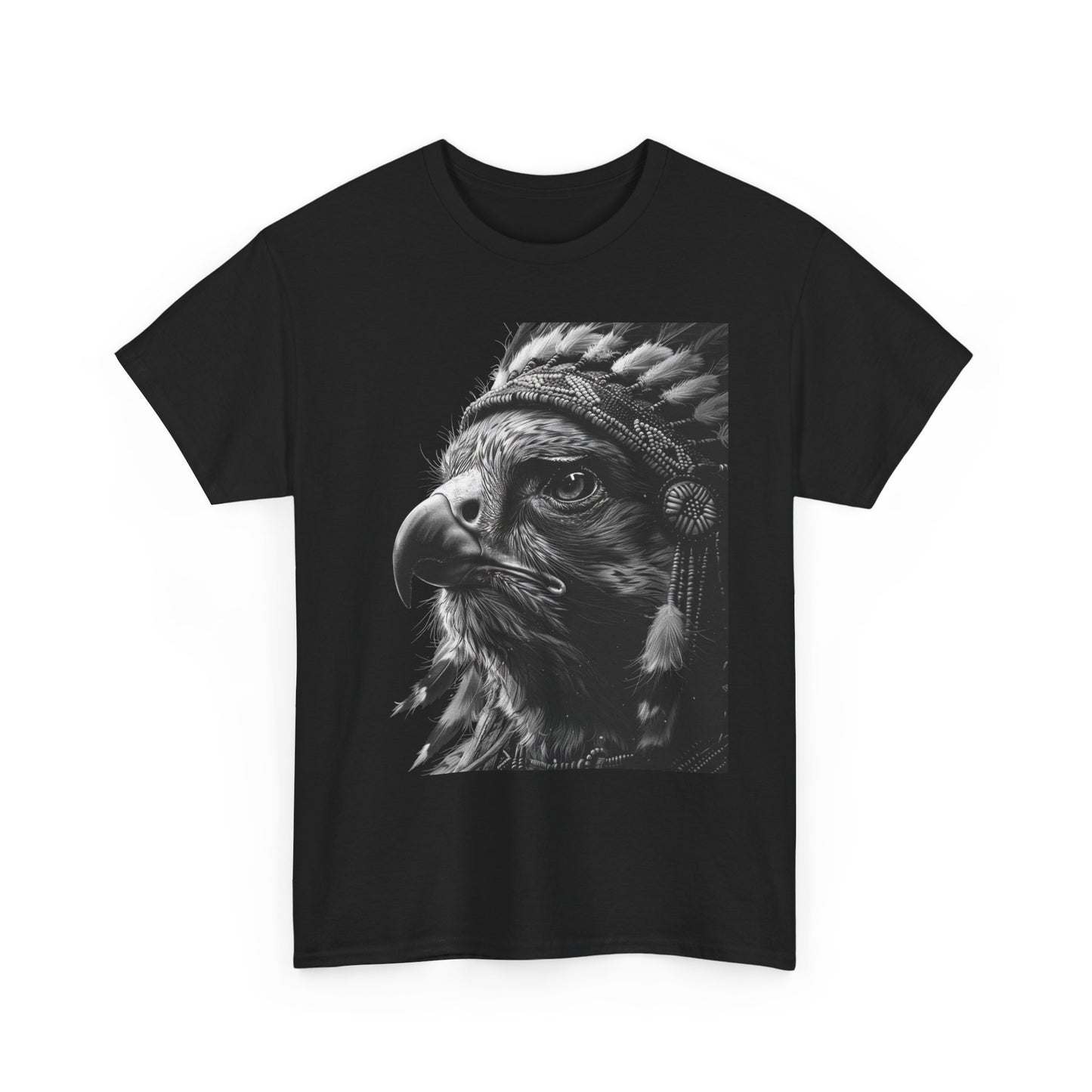 Native Spirit Eagle T-Shirt – Tribal Feather Headdress Bird Tee | Minimalist Wildlife Graphic Shirt | Black & White Artistic Eagle Tee