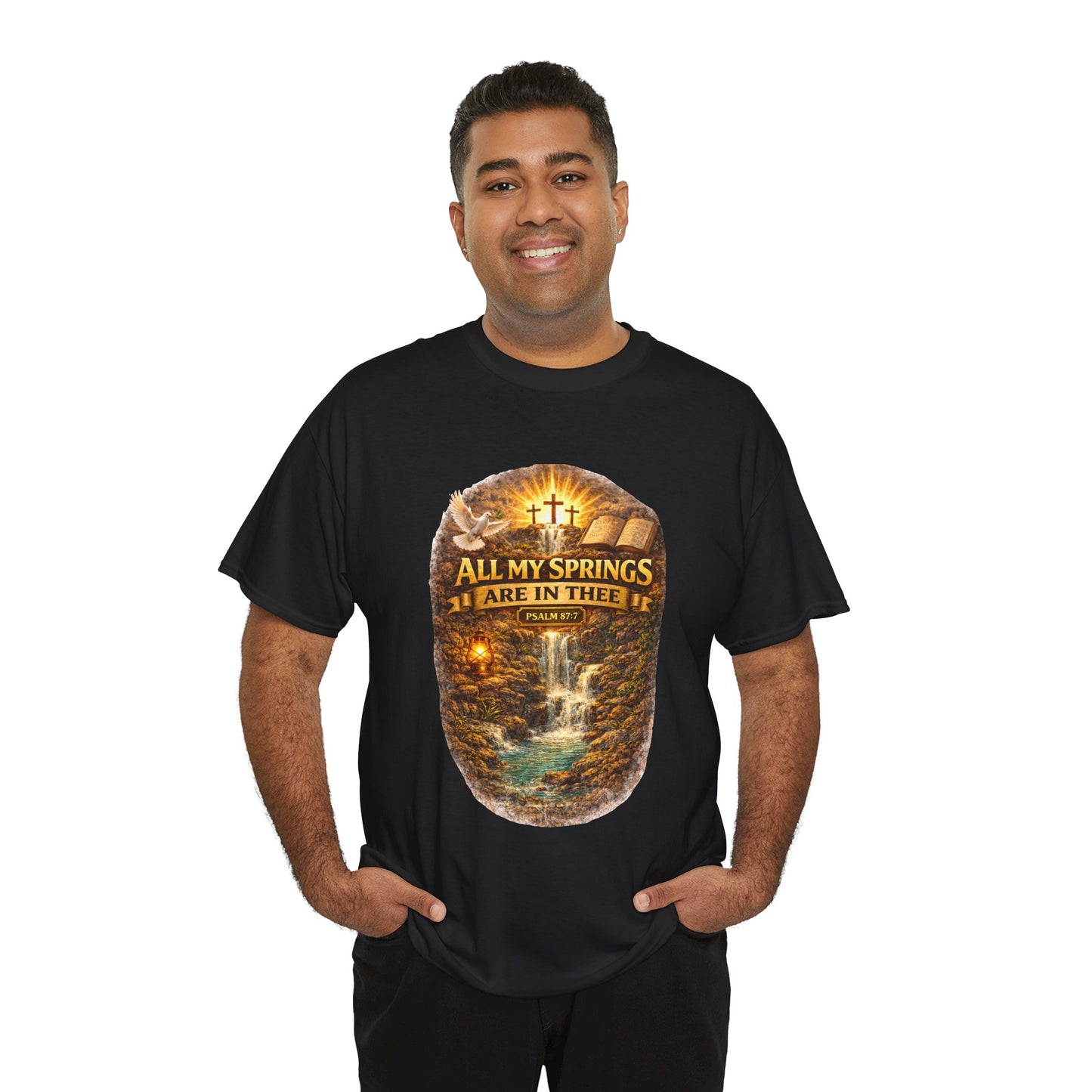 Religious T-Shirt - "All My Springs Are in You" Waterfall Cross Faith Tee