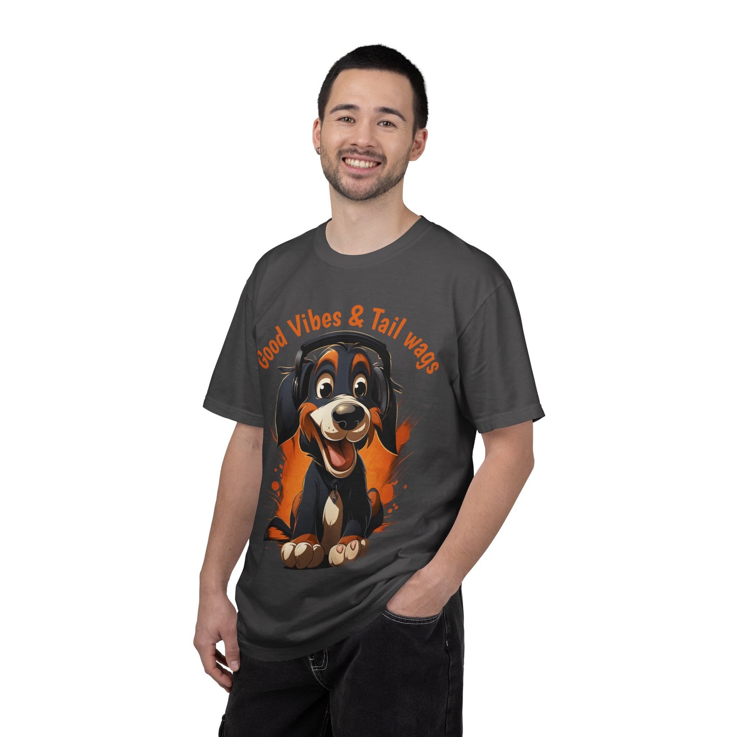 Good Vibes & Tail Wags T-shirt | Happy Cartoon Dog Design
