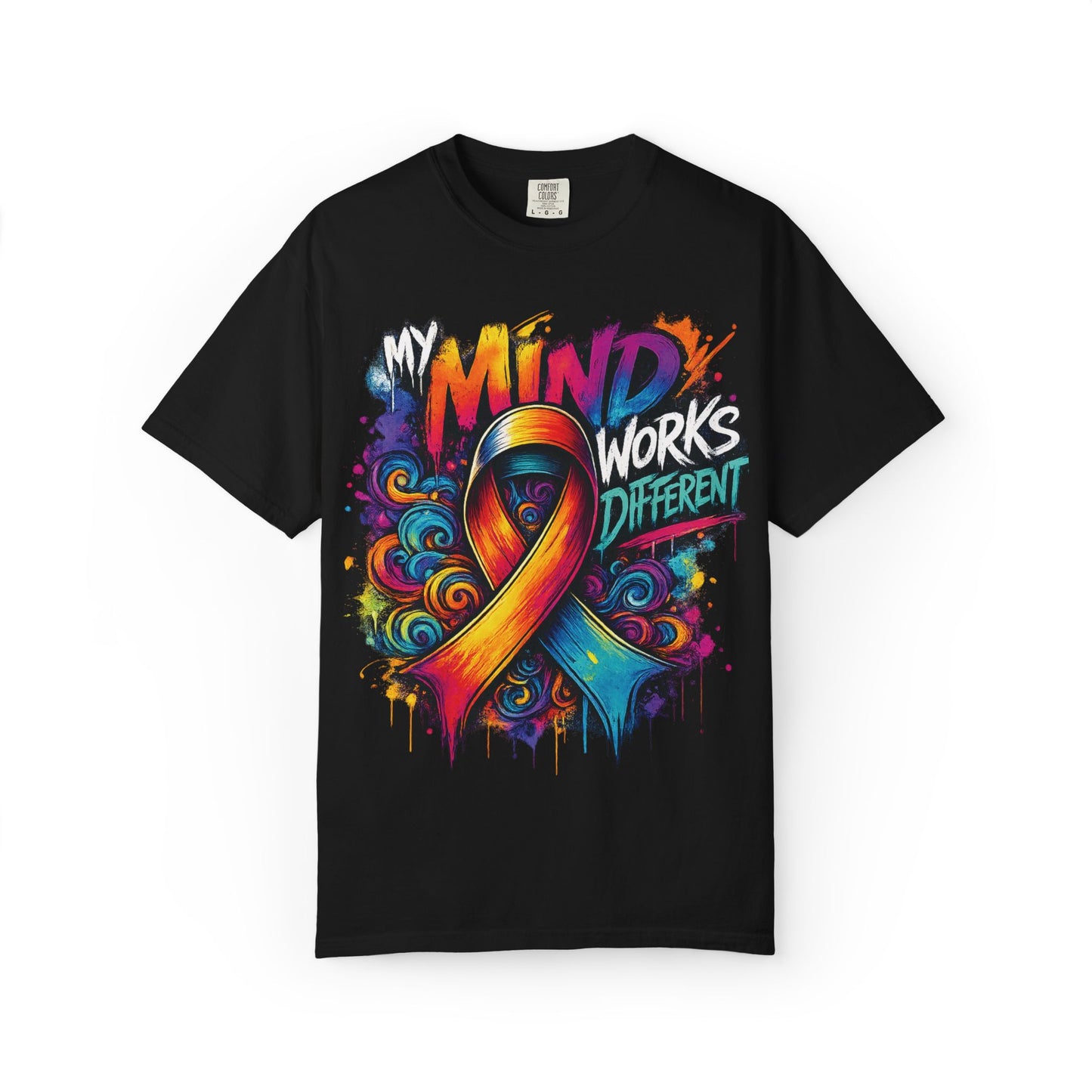 T-Shirt — "My Mind Works Different" Colorful Awareness Ribbon Tee