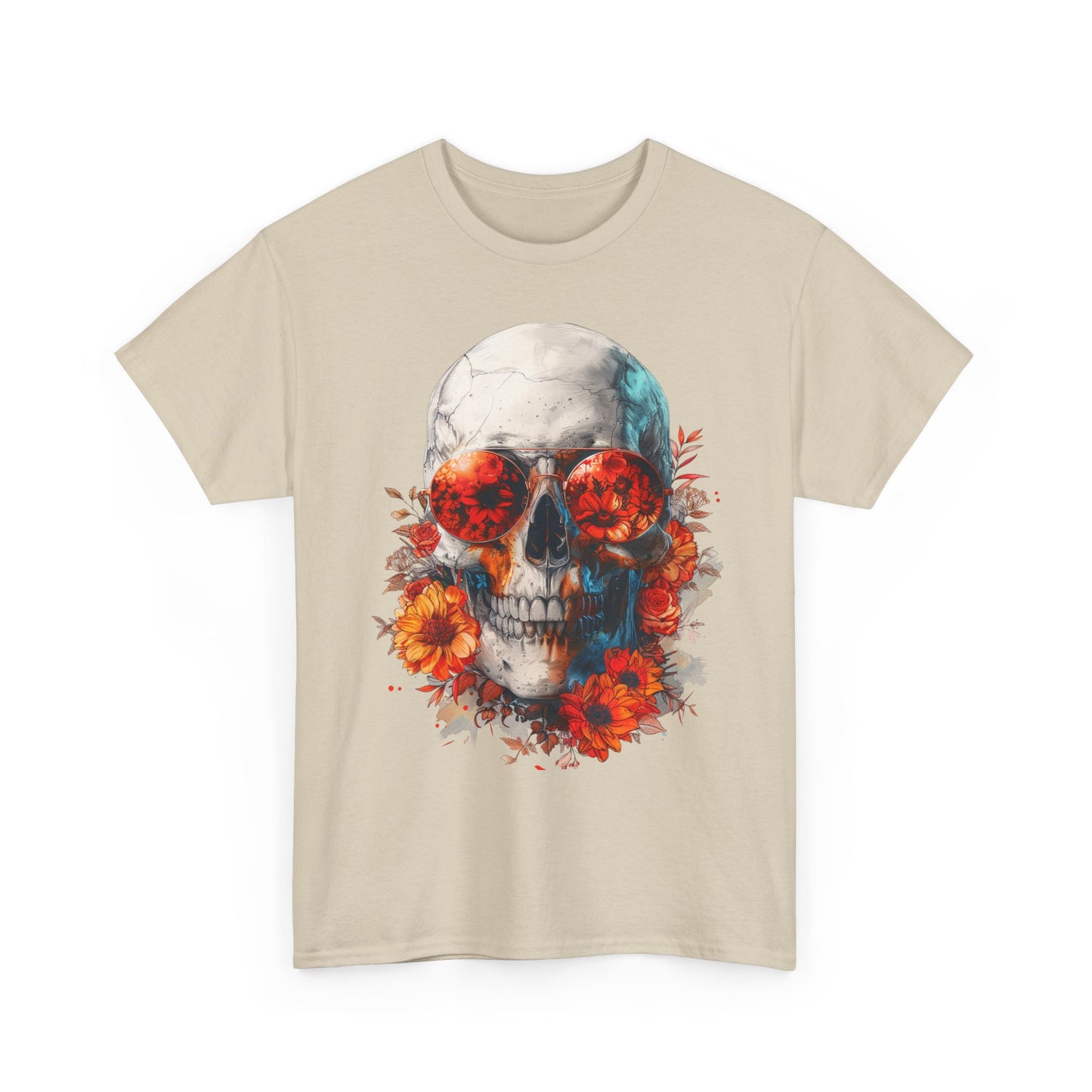 Floral Skull Sunglasses T-Shirt – Aesthetic Skeleton Flower Graphic Tee | Streetwear Skull Shirt | Artistic Gothic Floral Tee