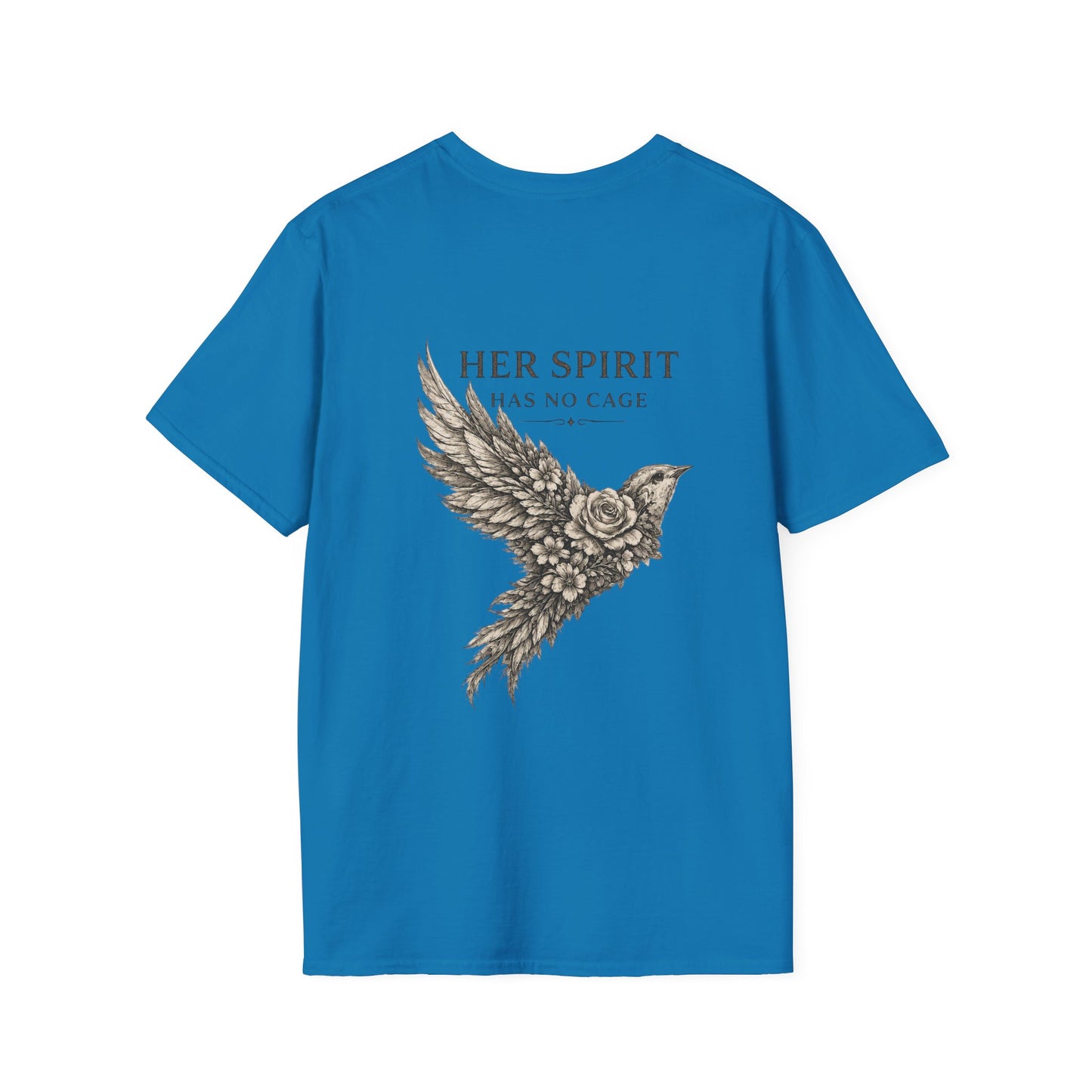 Her Spirit Has No Cage T-Shirt | Floral Bird Graphic Tee, Women's Freedom Shirt, Vintage Boho Nature Design