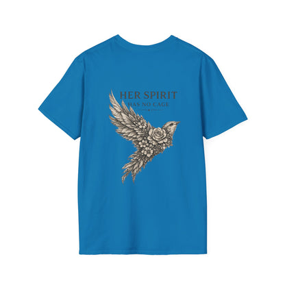 Her Spirit Has No Cage T-Shirt | Floral Bird Graphic Tee, Women's Freedom Shirt, Vintage Boho Nature Design
