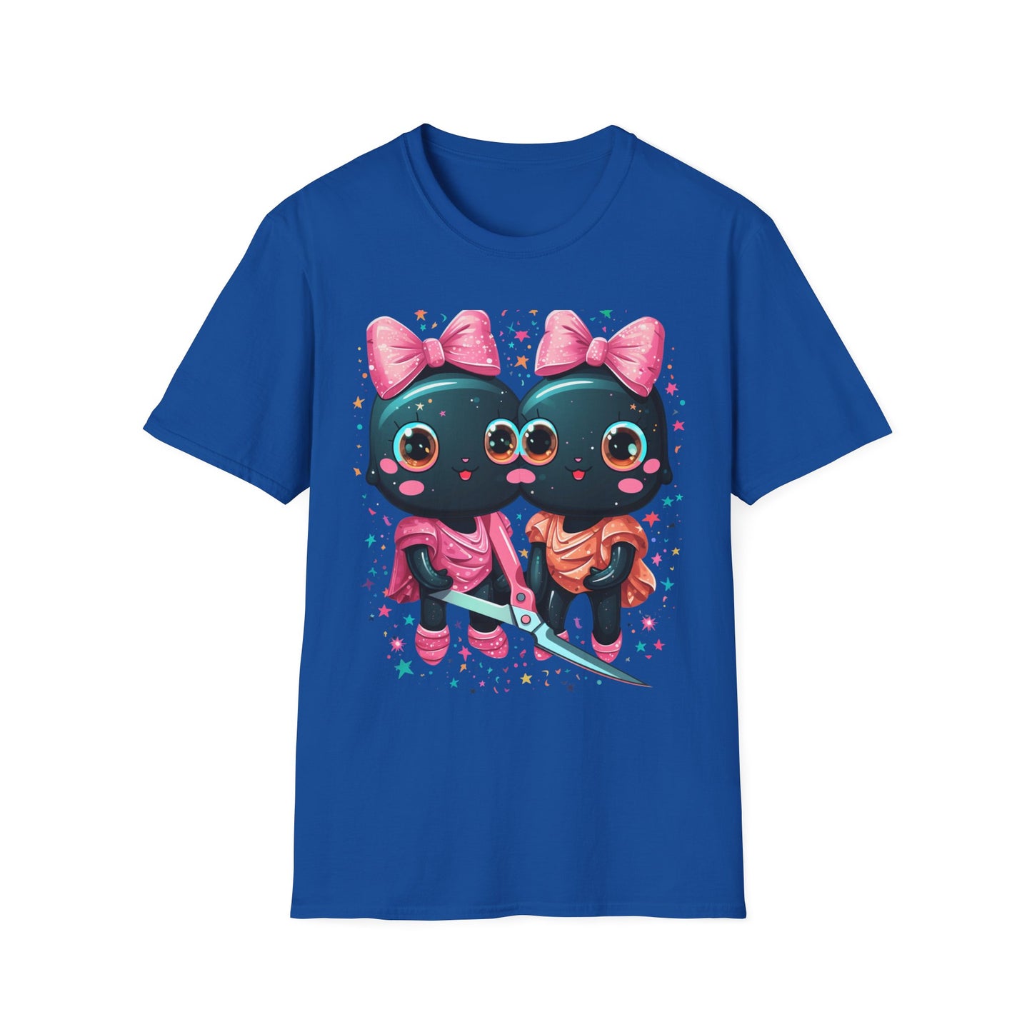 Cute Gothic Twin Dolls T-Shirt — Matching Pink Bow Kawaii Design