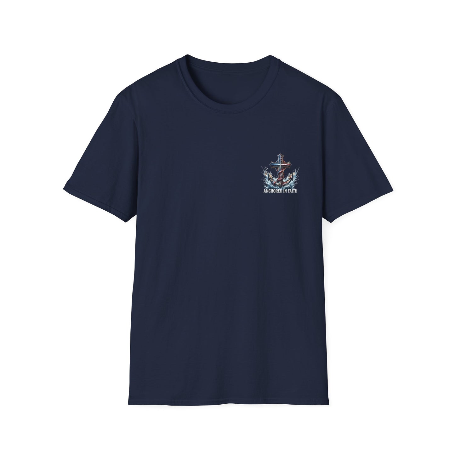 Anchored in Faith Christian T-Shirt | Patriotic Cross & Anchor Graphic Tee | American Flag Faith Shirt