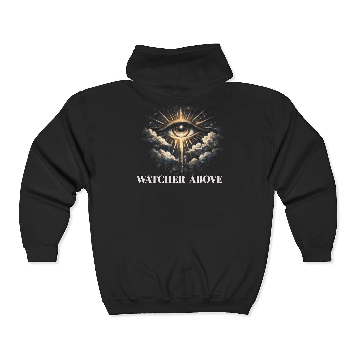 Watcher Above Zip Hoodie — All-Seeing Eye Graphic Full-Zip Hoodie