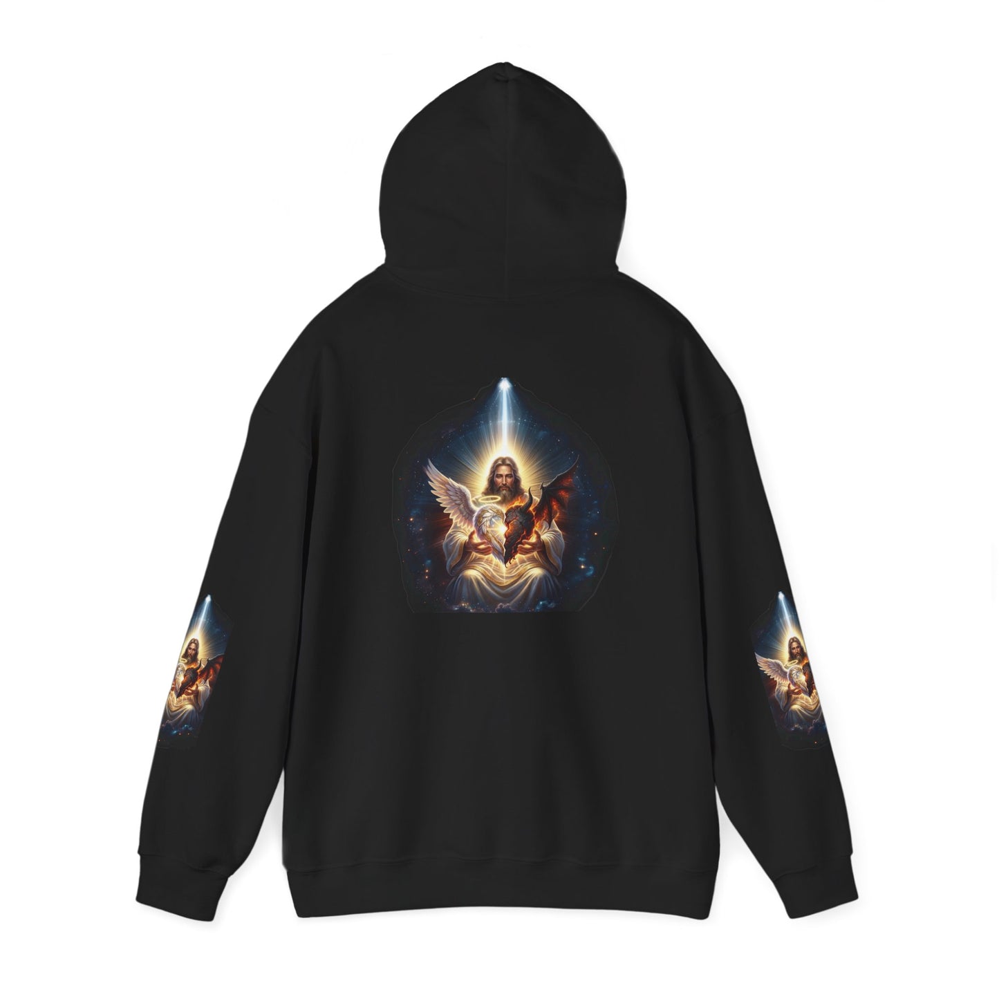 Christian Hoodie – "A Heart Divided Within Divine Grace" Religious Pullover with Angel Artwork
