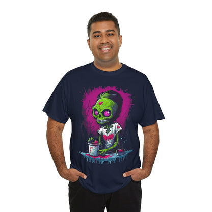 Zombie Chef T-Shirt — Neon Green Skull Cooking Graphic Tee