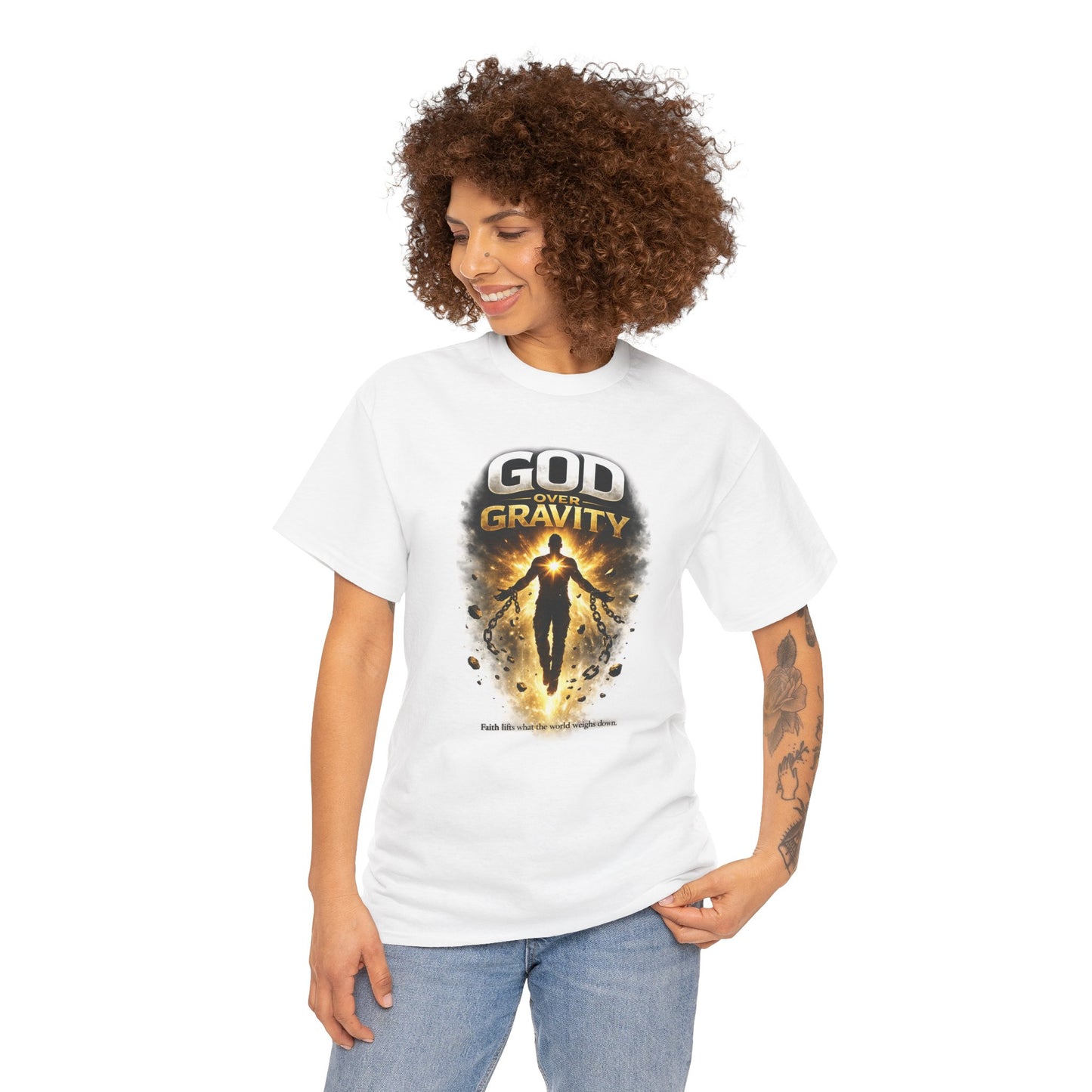 T-Shirt — "God Over Gravity" Inspirational Faith Tee