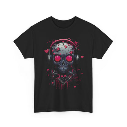 Emo Skull Headphones T-Shirt – Gothic Heartbreak Graphic Tee, Dark Aesthetic Streetwear, Love & Death Punk Shirt