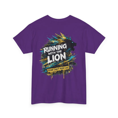 Running With The Lion Christian Graphic T-Shirt | Fear Can't Keep Up Faith Streetwear Tee