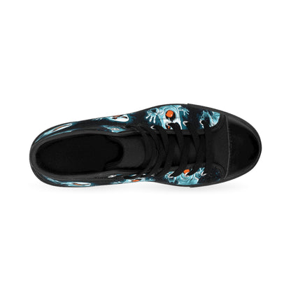 Men's High-Top Sneakers with Spooky Ghost Design, Halloween Footwear, Unique Casual Sneakers, Gifting for Halloween, Gothic Style Shoewear