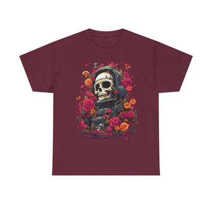 Floral Skull Graphic T-Shirt – Gothic Streetwear Skull with Roses, Dark Aesthetic Skeleton Tee, Edgy Unisex Graphic Shirt
