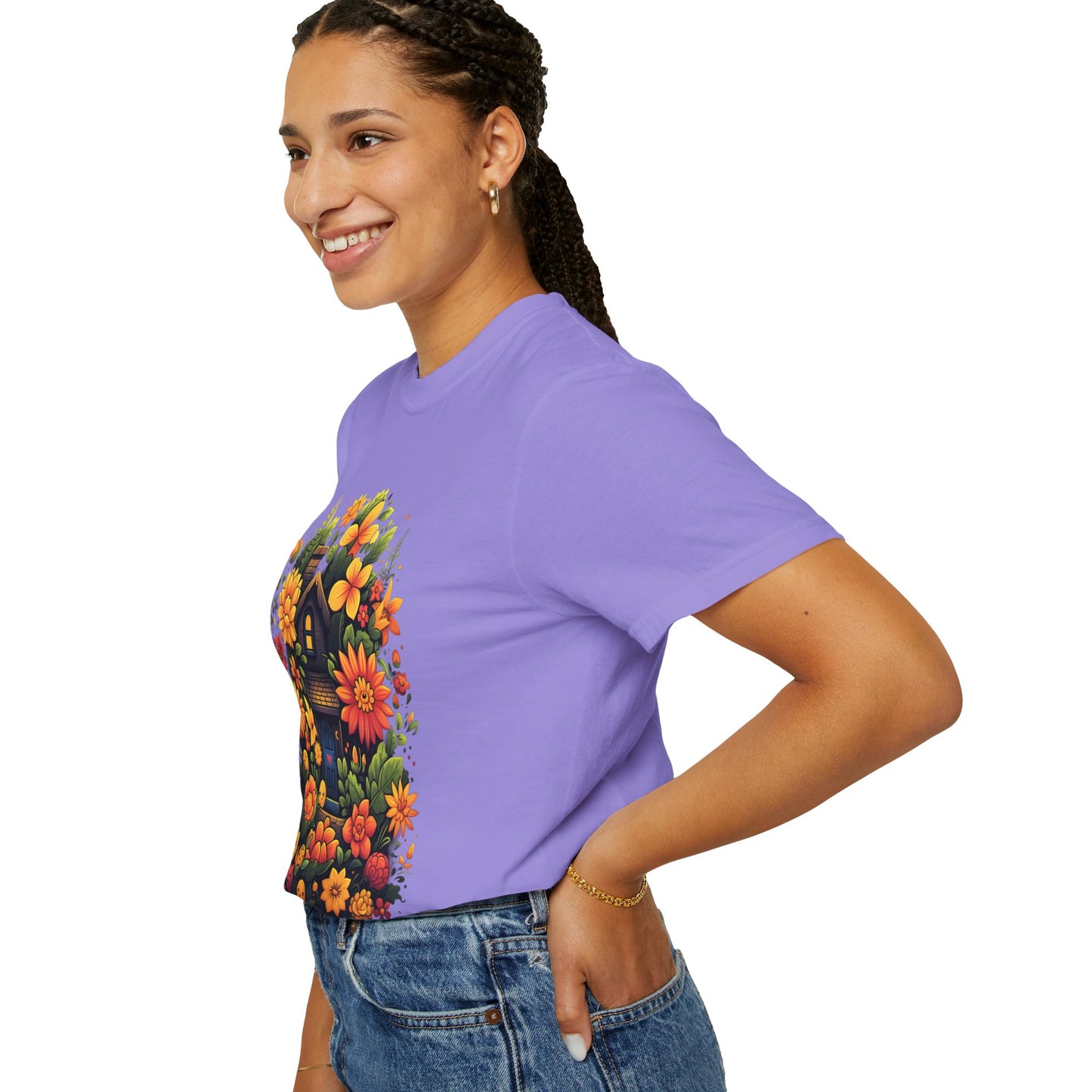 Sunlit Cottage Floral T‑Shirt — Cozy Autumn Garden Illustration
