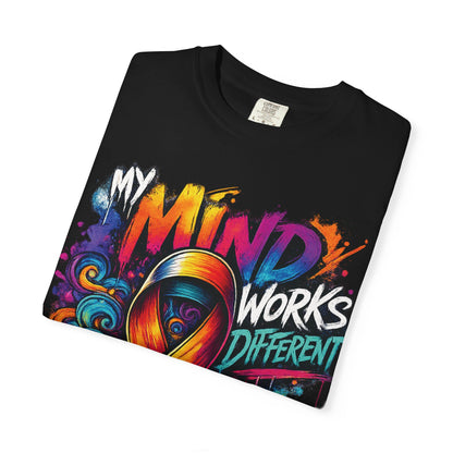 T-Shirt — "My Mind Works Different" Colorful Awareness Ribbon Tee