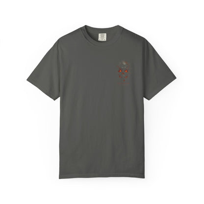 Fiery skull garment-dyed T-shirt in Pepper, front view