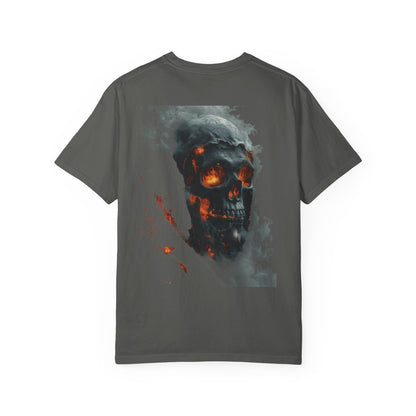 Fiery skull garment-dyed T-shirt in Pepper, back view