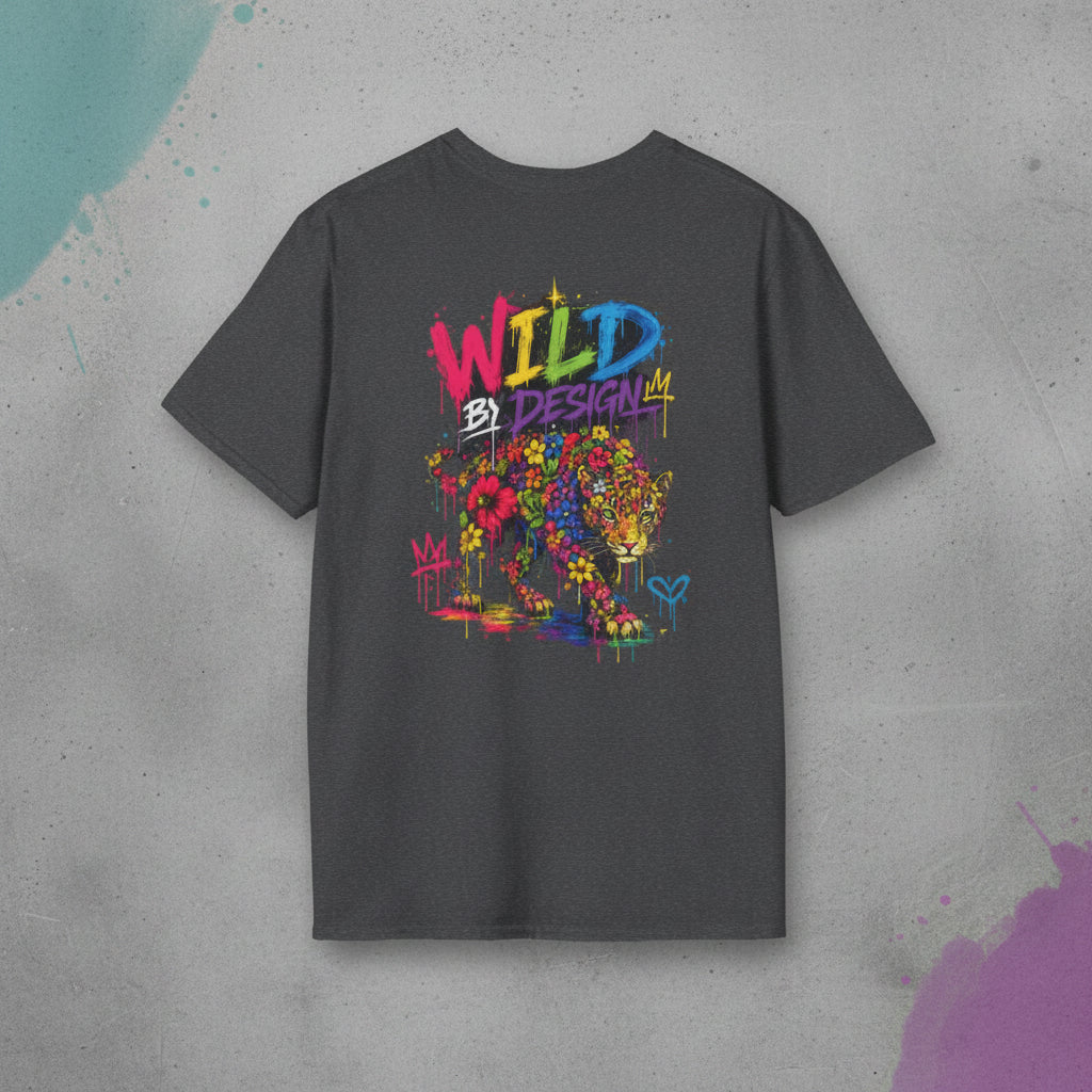 Wild by Design leopard and floral T-shirt in Dark Heather, back view